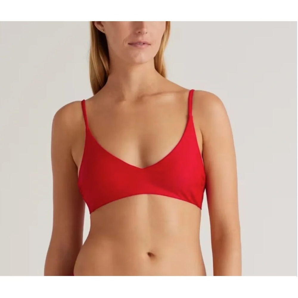 NWT Quince Italian V-Neck Bikini Top Cherry Red Size XS